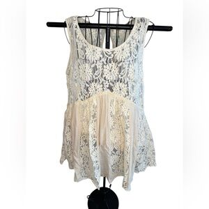 Umgee White Lace Peplum Tank Top – Size L